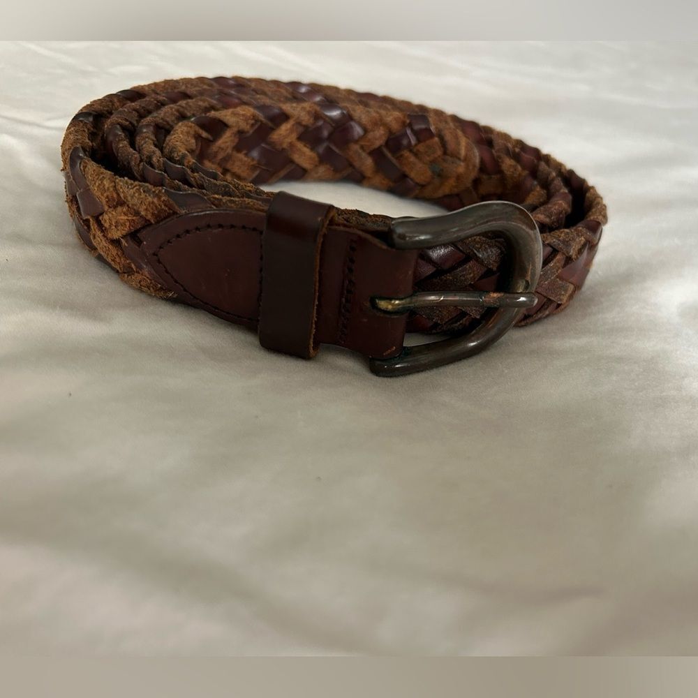 Men's Brown Multigrain Argentina Cowhide Braided Leather Belt Two Toned Size 44